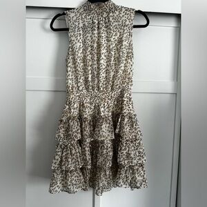 Express Mini High Neck Dress Cream, Brown, Black